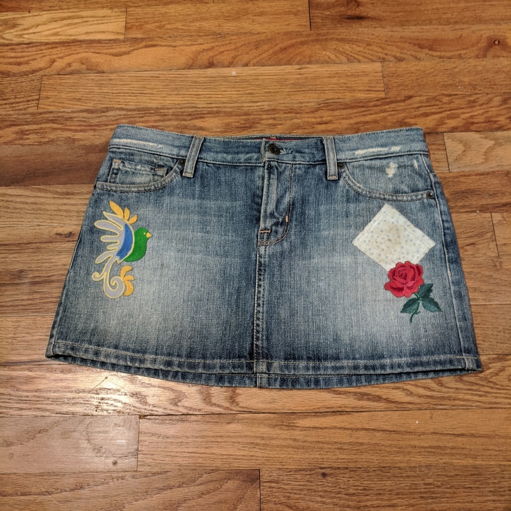 Vintage Guess Micro Mini Patchwork Jean Skirt Sz 27